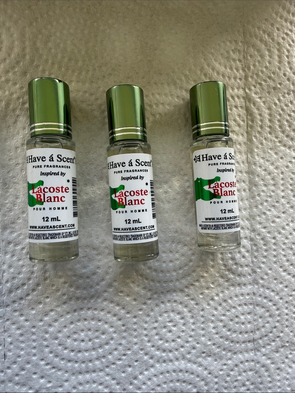 Lacoste Blanc Inspired Roll-On Perfume Trio with Green Caps